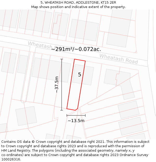 5, WHEATASH ROAD, ADDLESTONE, KT15 2ER: Plot and title map