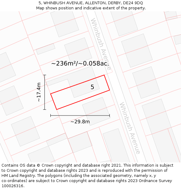 5, WHINBUSH AVENUE, ALLENTON, DERBY, DE24 9DQ: Plot and title map