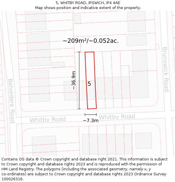 5, WHITBY ROAD, IPSWICH, IP4 4AE: Plot and title map