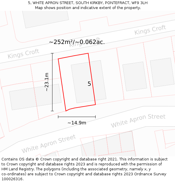 5, WHITE APRON STREET, SOUTH KIRKBY, PONTEFRACT, WF9 3LH: Plot and title map