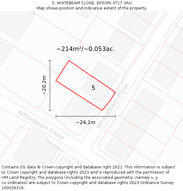 5, WHITEBEAM CLOSE, EPSOM, KT17 3AU: Plot and title map