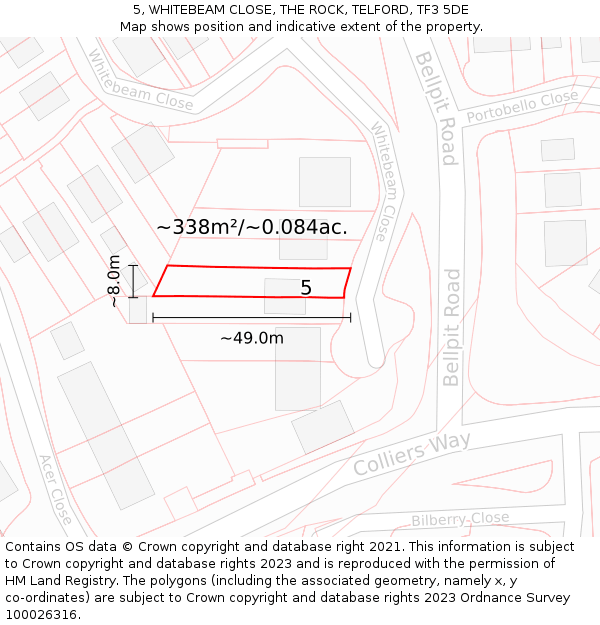 5, WHITEBEAM CLOSE, THE ROCK, TELFORD, TF3 5DE: Plot and title map