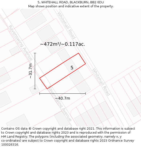 5, WHITEHALL ROAD, BLACKBURN, BB2 6DU: Plot and title map