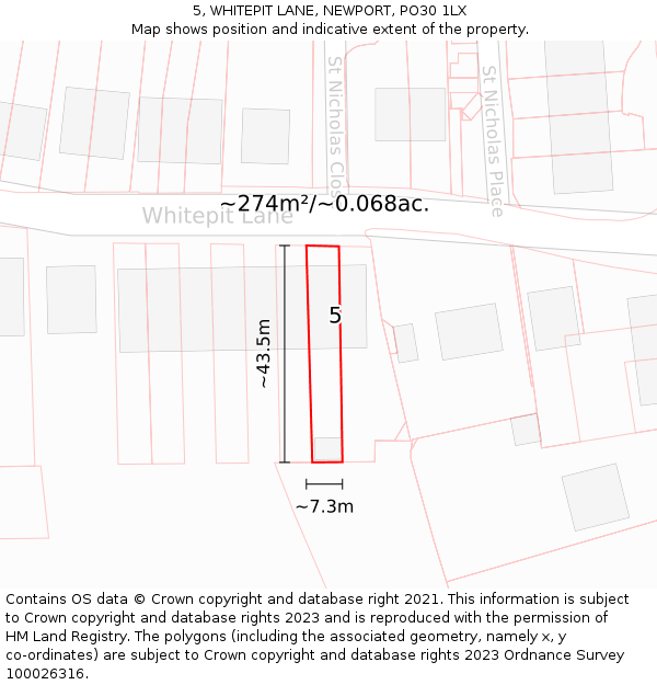 5, WHITEPIT LANE, NEWPORT, PO30 1LX: Plot and title map