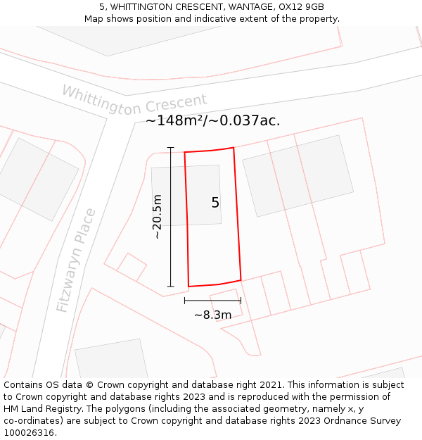 5, WHITTINGTON CRESCENT, WANTAGE, OX12 9GB: Plot and title map