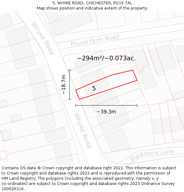 5, WHYKE ROAD, CHICHESTER, PO19 7AL: Plot and title map