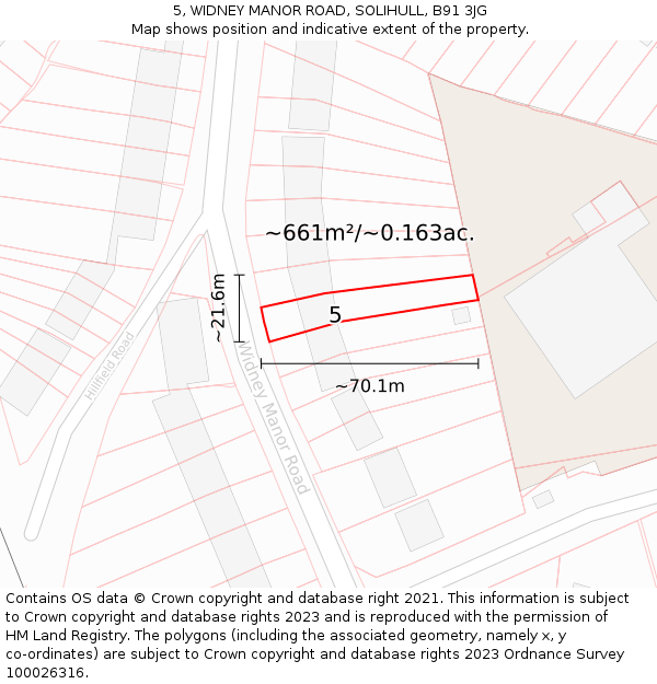 5, WIDNEY MANOR ROAD, SOLIHULL, B91 3JG: Plot and title map