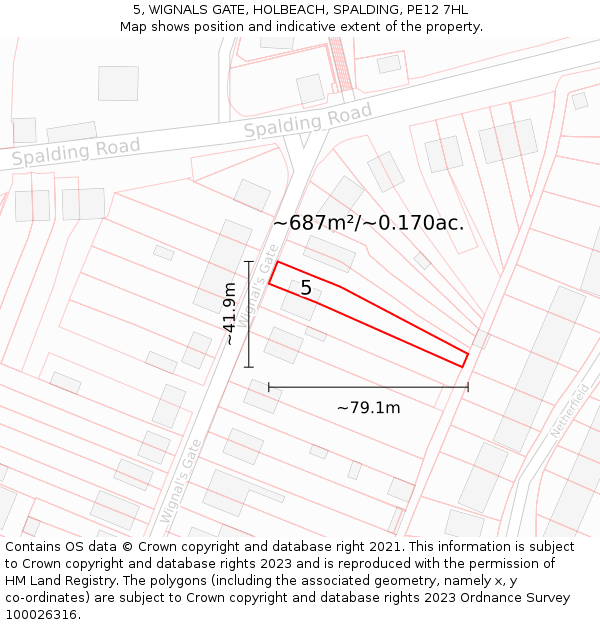 5, WIGNALS GATE, HOLBEACH, SPALDING, PE12 7HL: Plot and title map