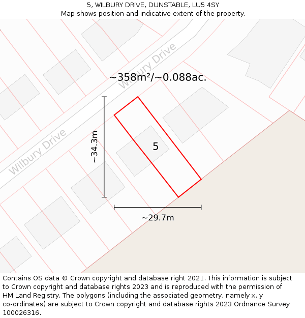 5, WILBURY DRIVE, DUNSTABLE, LU5 4SY: Plot and title map