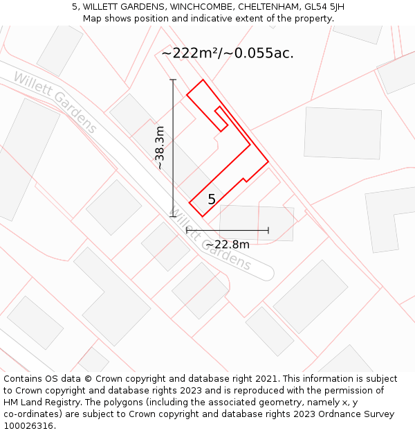 5, WILLETT GARDENS, WINCHCOMBE, CHELTENHAM, GL54 5JH: Plot and title map