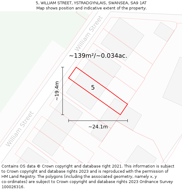 5, WILLIAM STREET, YSTRADGYNLAIS, SWANSEA, SA9 1AT: Plot and title map