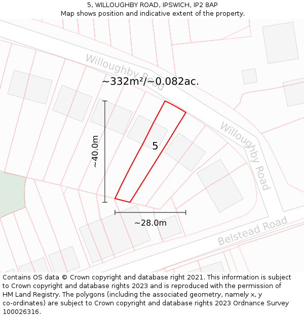 5, WILLOUGHBY ROAD, IPSWICH, IP2 8AP: Plot and title map