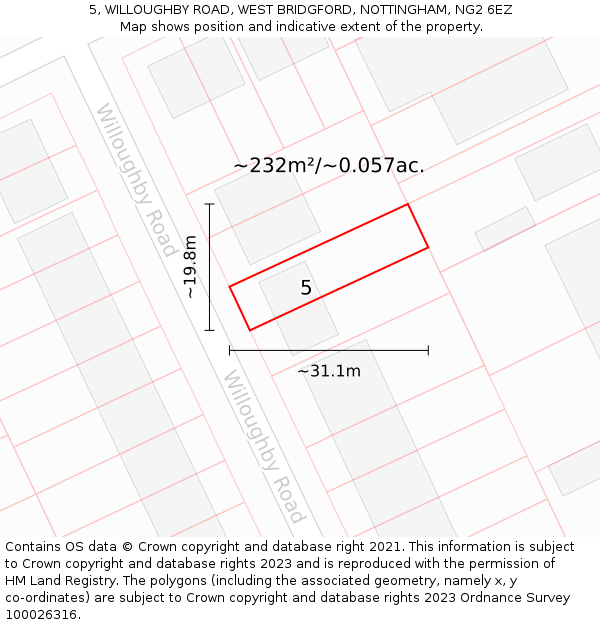 5, WILLOUGHBY ROAD, WEST BRIDGFORD, NOTTINGHAM, NG2 6EZ: Plot and title map