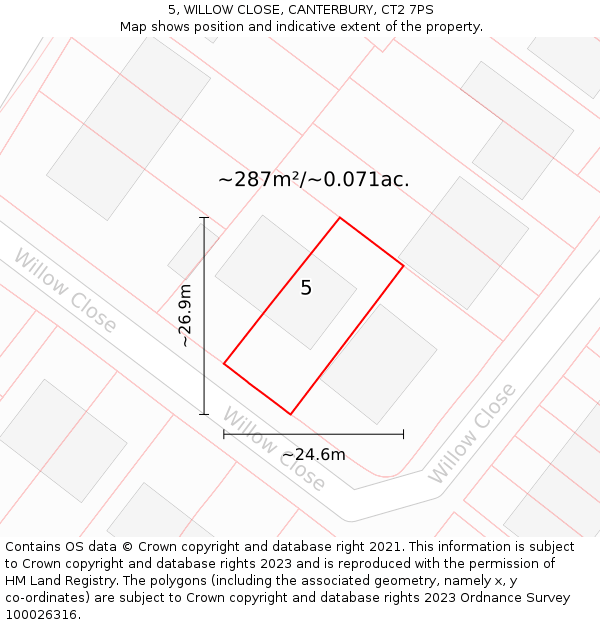 5, WILLOW CLOSE, CANTERBURY, CT2 7PS: Plot and title map