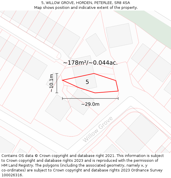 5, WILLOW GROVE, HORDEN, PETERLEE, SR8 4SA: Plot and title map