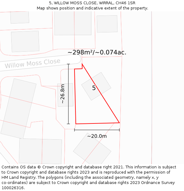 5, WILLOW MOSS CLOSE, WIRRAL, CH46 1SR: Plot and title map