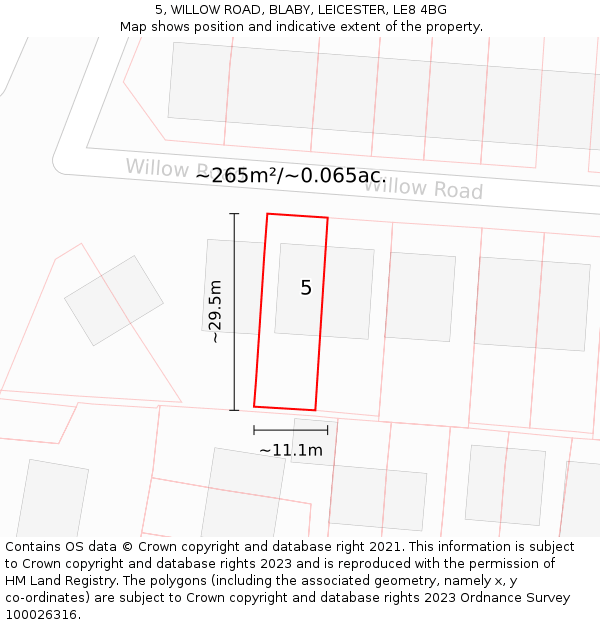 5, WILLOW ROAD, BLABY, LEICESTER, LE8 4BG: Plot and title map