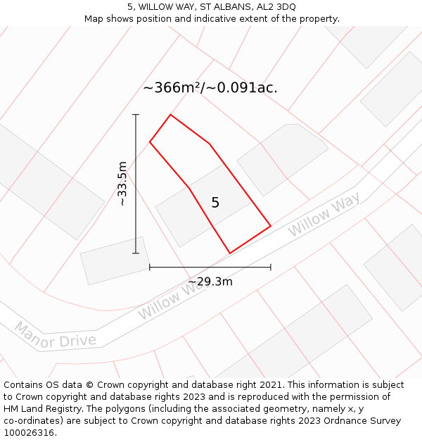 5, WILLOW WAY, ST ALBANS, AL2 3DQ: Plot and title map