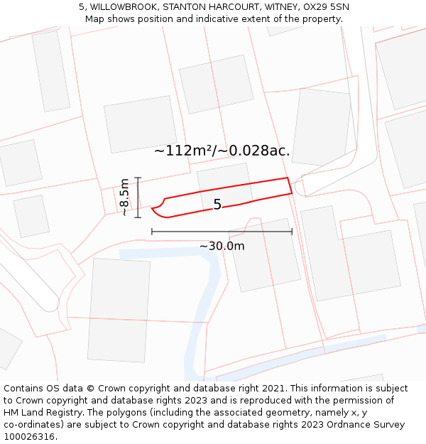 5, WILLOWBROOK, STANTON HARCOURT, WITNEY, OX29 5SN: Plot and title map