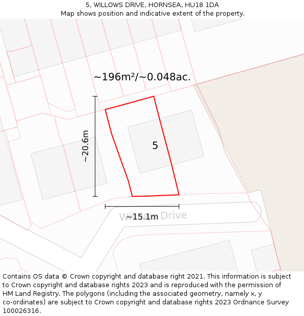 5, WILLOWS DRIVE, HORNSEA, HU18 1DA: Plot and title map