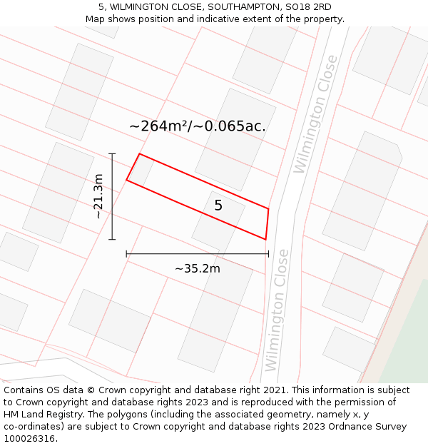 5, WILMINGTON CLOSE, SOUTHAMPTON, SO18 2RD: Plot and title map