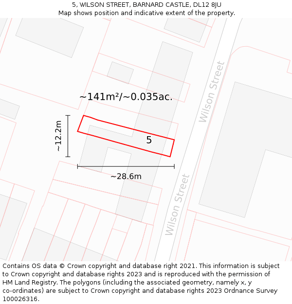 5, WILSON STREET, BARNARD CASTLE, DL12 8JU: Plot and title map