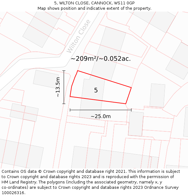 5, WILTON CLOSE, CANNOCK, WS11 0GP: Plot and title map