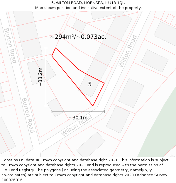 5, WILTON ROAD, HORNSEA, HU18 1QU: Plot and title map