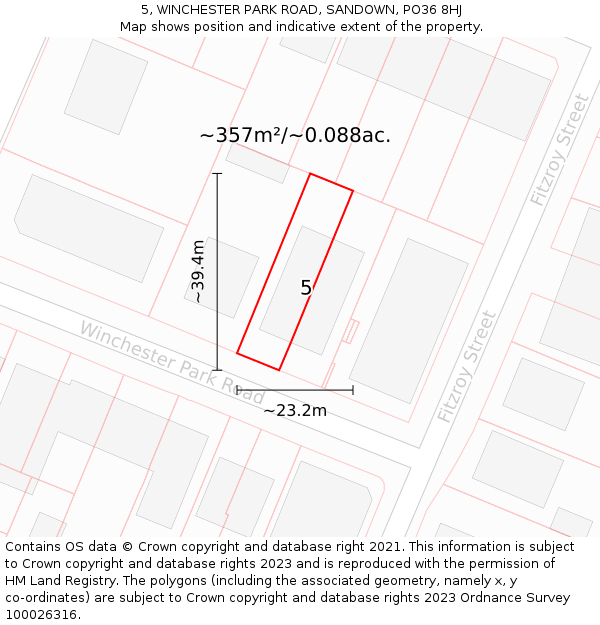 5, WINCHESTER PARK ROAD, SANDOWN, PO36 8HJ: Plot and title map