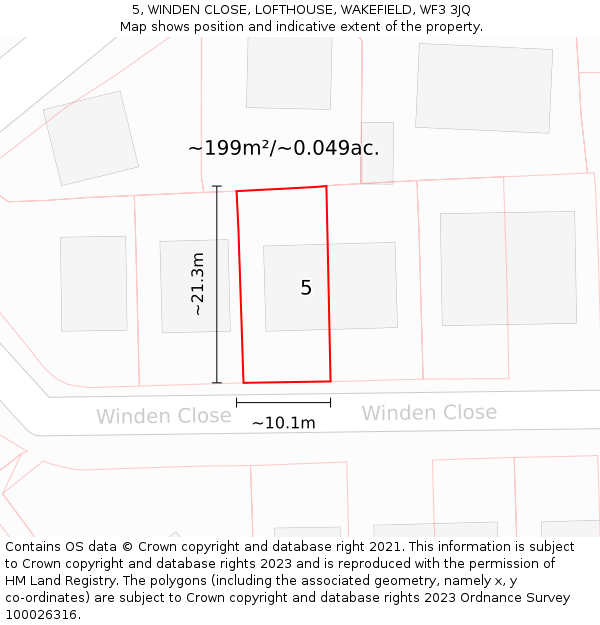 5, WINDEN CLOSE, LOFTHOUSE, WAKEFIELD, WF3 3JQ: Plot and title map