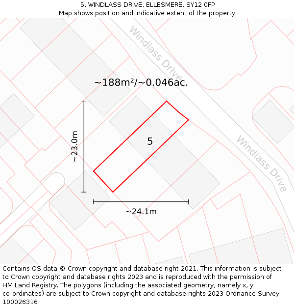 5, WINDLASS DRIVE, ELLESMERE, SY12 0FP: Plot and title map