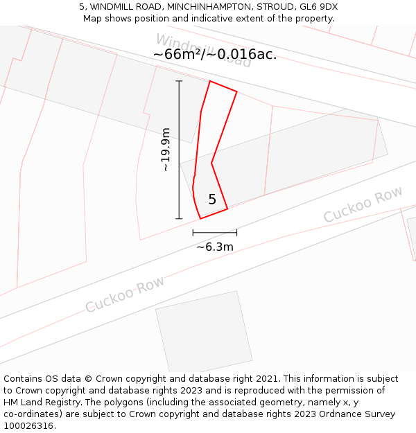 5, WINDMILL ROAD, MINCHINHAMPTON, STROUD, GL6 9DX: Plot and title map