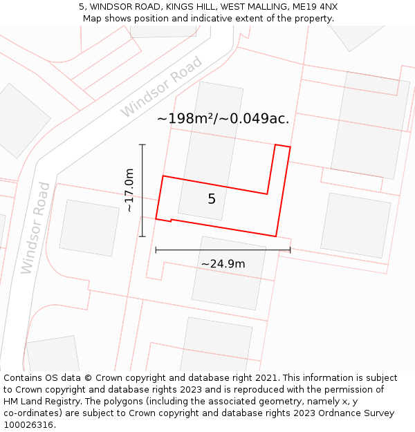 5, WINDSOR ROAD, KINGS HILL, WEST MALLING, ME19 4NX: Plot and title map