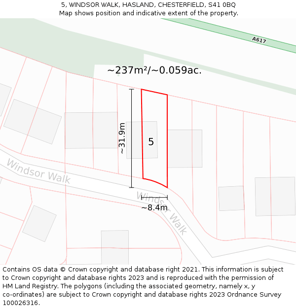 5, WINDSOR WALK, HASLAND, CHESTERFIELD, S41 0BQ: Plot and title map