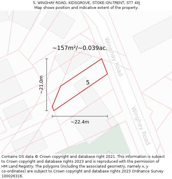 5, WINGHAY ROAD, KIDSGROVE, STOKE-ON-TRENT, ST7 4XJ: Plot and title map