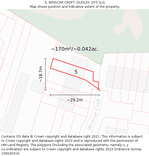 5, WINSCAR CROFT, DUDLEY, DY3 2LG: Plot and title map
