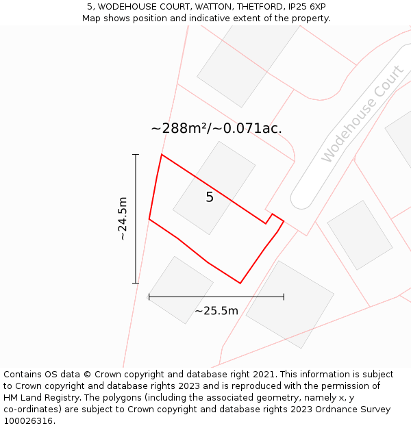 5, WODEHOUSE COURT, WATTON, THETFORD, IP25 6XP: Plot and title map