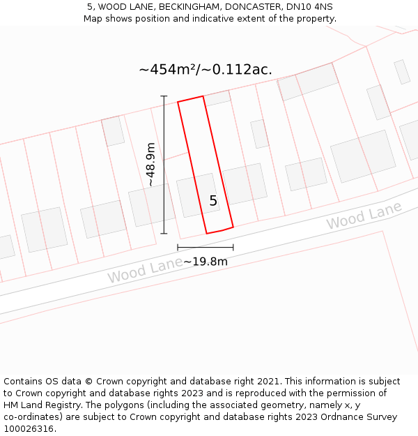 5, WOOD LANE, BECKINGHAM, DONCASTER, DN10 4NS: Plot and title map