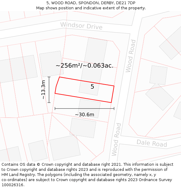 5, WOOD ROAD, SPONDON, DERBY, DE21 7DP: Plot and title map