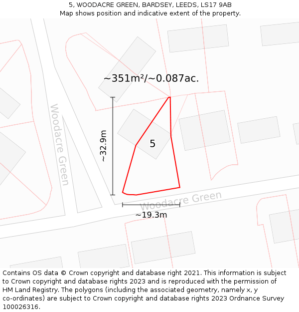 5, WOODACRE GREEN, BARDSEY, LEEDS, LS17 9AB: Plot and title map