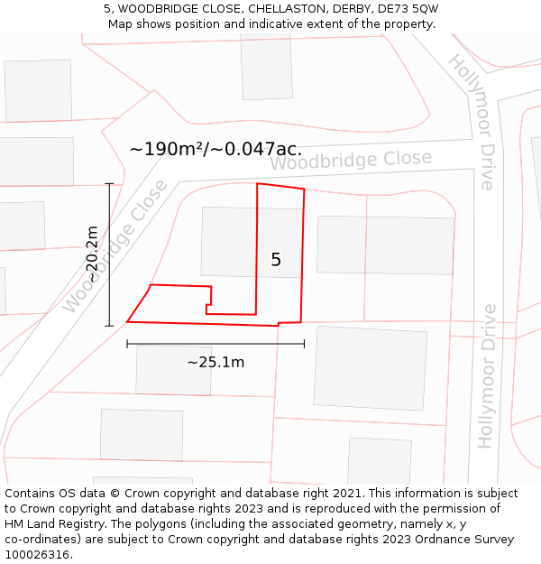 5, WOODBRIDGE CLOSE, CHELLASTON, DERBY, DE73 5QW: Plot and title map