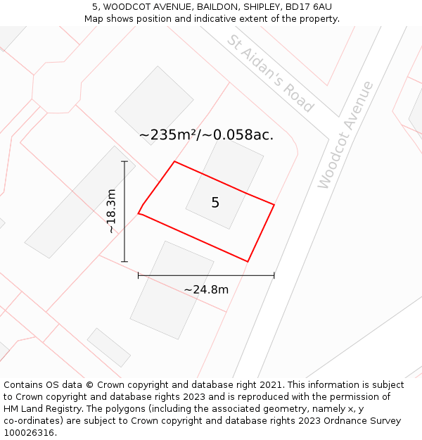 5, WOODCOT AVENUE, BAILDON, SHIPLEY, BD17 6AU: Plot and title map