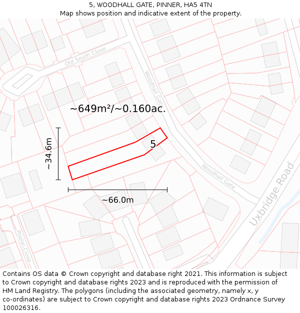 5, WOODHALL GATE, PINNER, HA5 4TN: Plot and title map