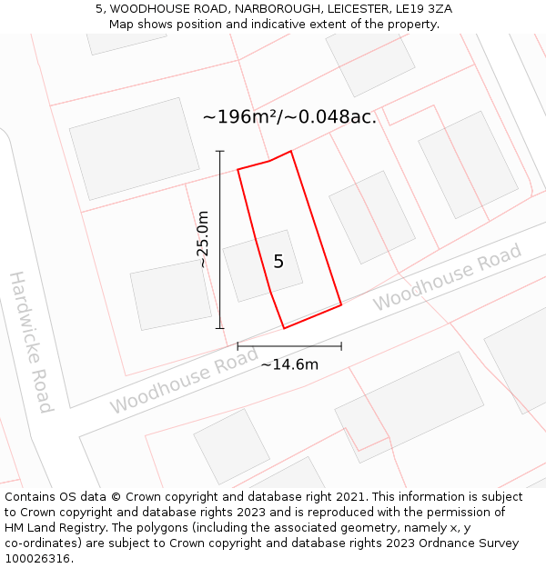 5, WOODHOUSE ROAD, NARBOROUGH, LEICESTER, LE19 3ZA: Plot and title map