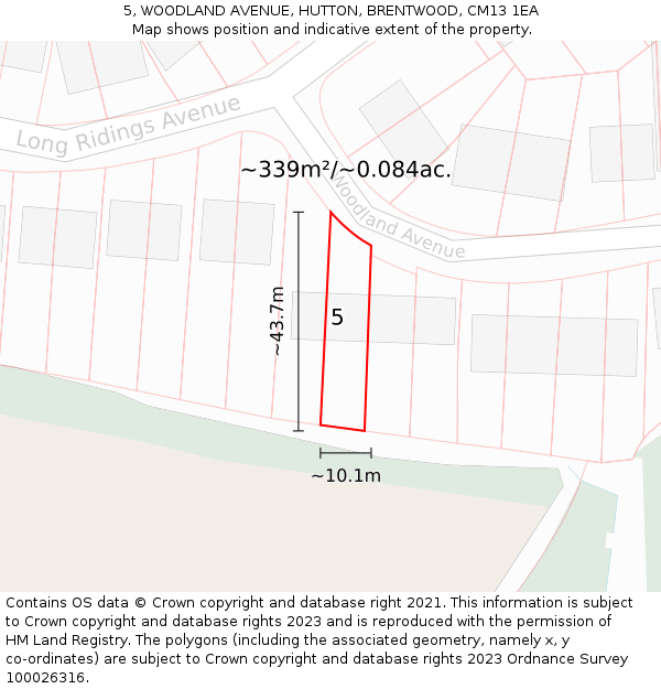 5, WOODLAND AVENUE, HUTTON, BRENTWOOD, CM13 1EA: Plot and title map