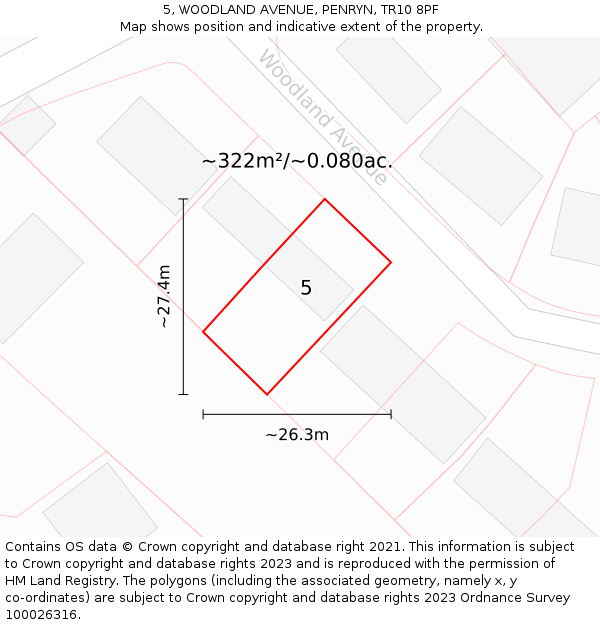 5, WOODLAND AVENUE, PENRYN, TR10 8PF: Plot and title map