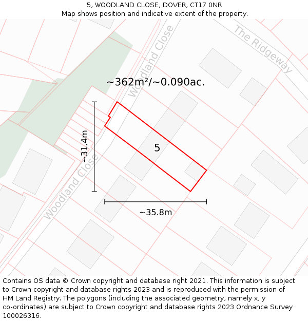 5, WOODLAND CLOSE, DOVER, CT17 0NR: Plot and title map