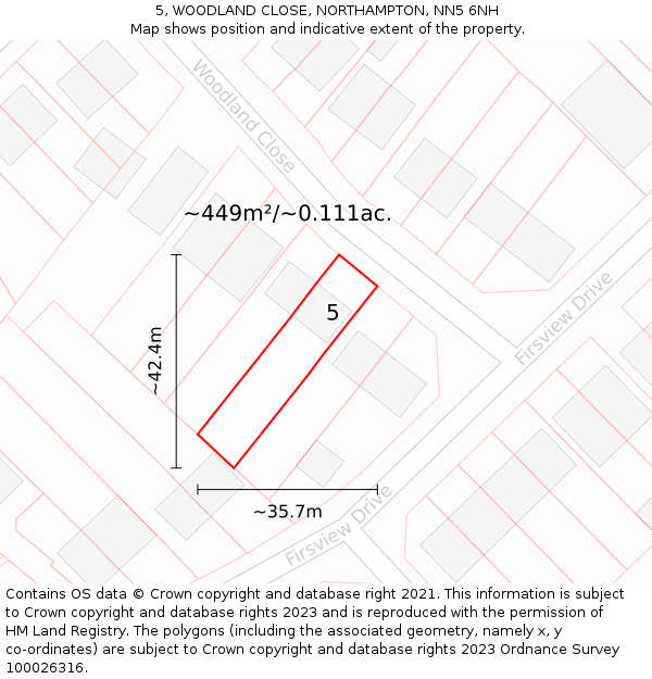 5, WOODLAND CLOSE, NORTHAMPTON, NN5 6NH: Plot and title map