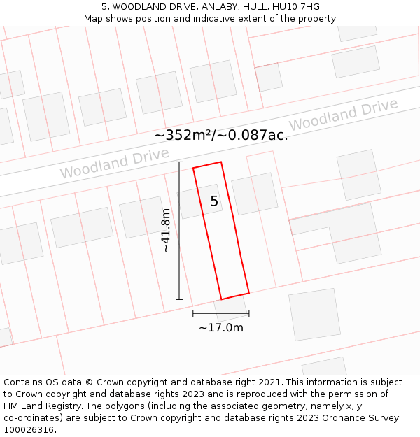 5, WOODLAND DRIVE, ANLABY, HULL, HU10 7HG: Plot and title map