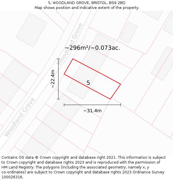 5, WOODLAND GROVE, BRISTOL, BS9 2BD: Plot and title map